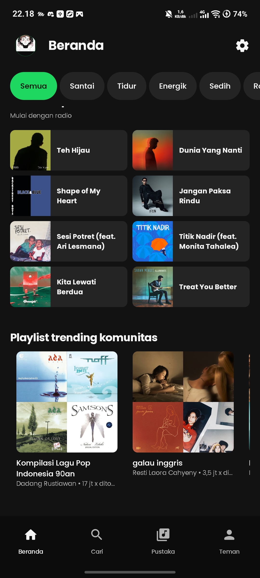 Beranda Gratify dengan pilihan lagu dan playlist komunitas