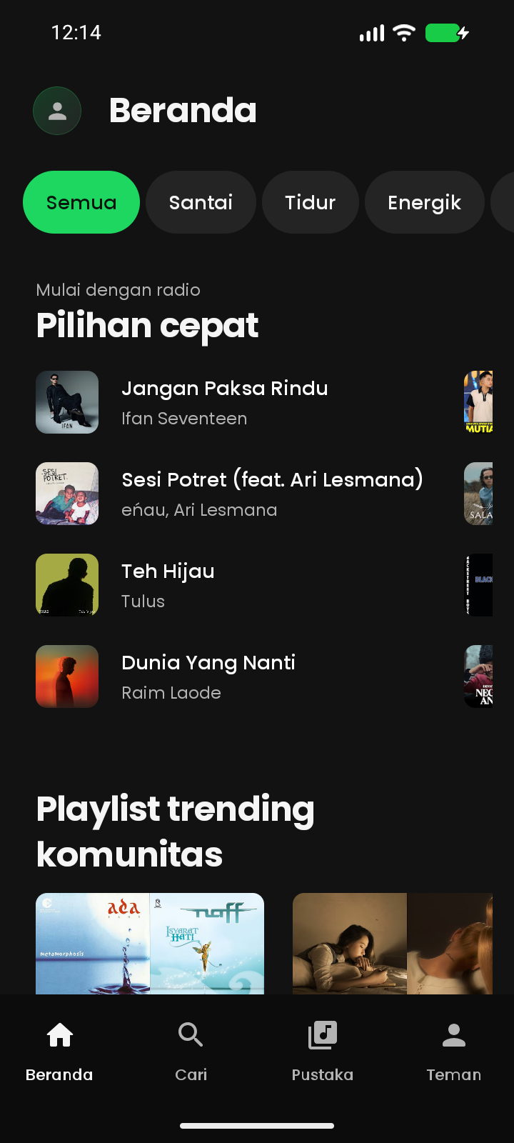 Beranda Gratify dengan pilihan lagu dan playlist komunitas